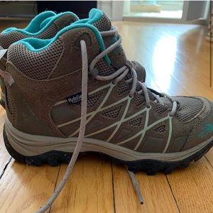 Water proof brown and Teal North Face hiking boots women's size 7